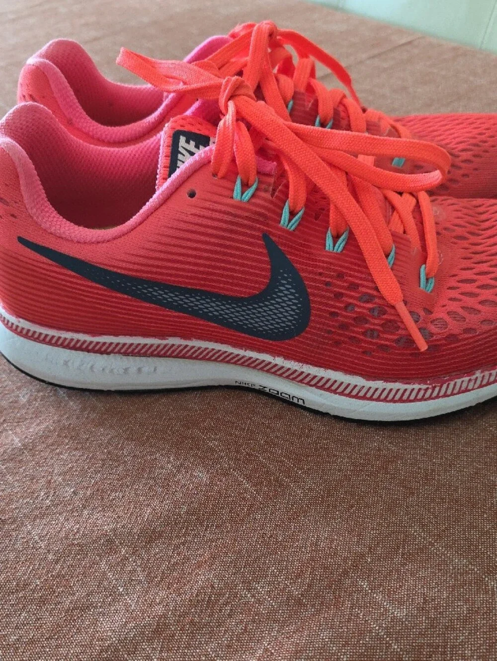 Nike Women's Coral-Pink Running Sneakers with Navy Swoosh